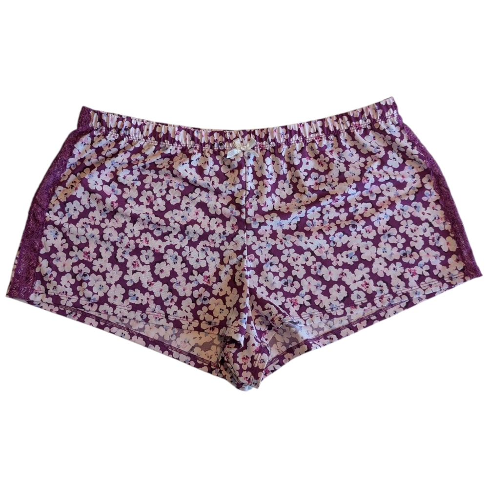 Laura Ashley Purple Floral Sleep Shorts with Lace Trim | Size M